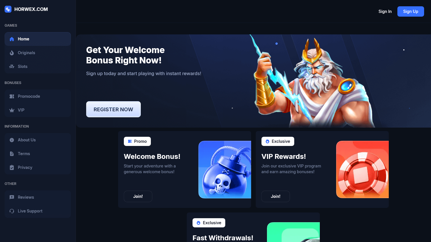 Horwex.com Casino Desktop screenshot